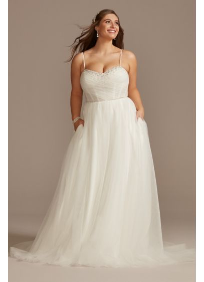 Pleated Bodice Tulle Strapless Plus Wedding Dress - Prepare to wow the crowd in this sophisticated